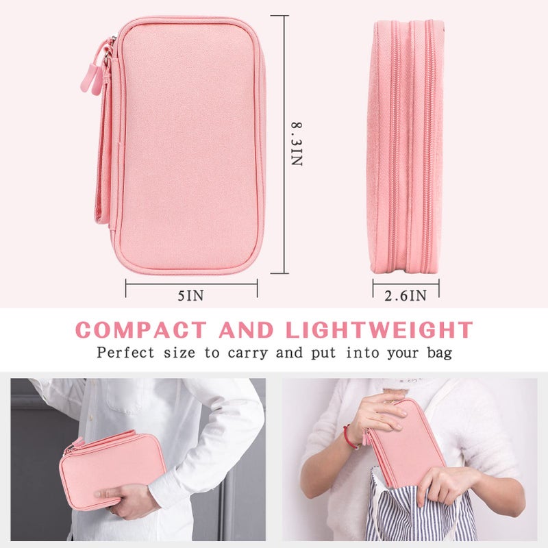 FYY Electronic Organizer  Electronic Accessories Carry Case Portable Waterproof Pouch Double Layers Storage Bag for Travel Cable  Cord  Charger  Phone  Earphone  Medium Size  Pink - Image 2